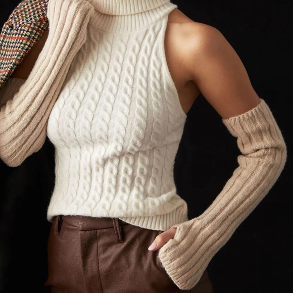 NWT Anthropologie Extra Long Fingerless Gloves Ivory - Picture 1 of 3